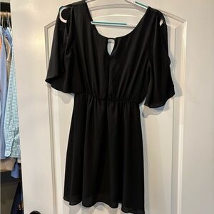 Elegant Black Dress with front Keyhole Detail and Slit Shoulders